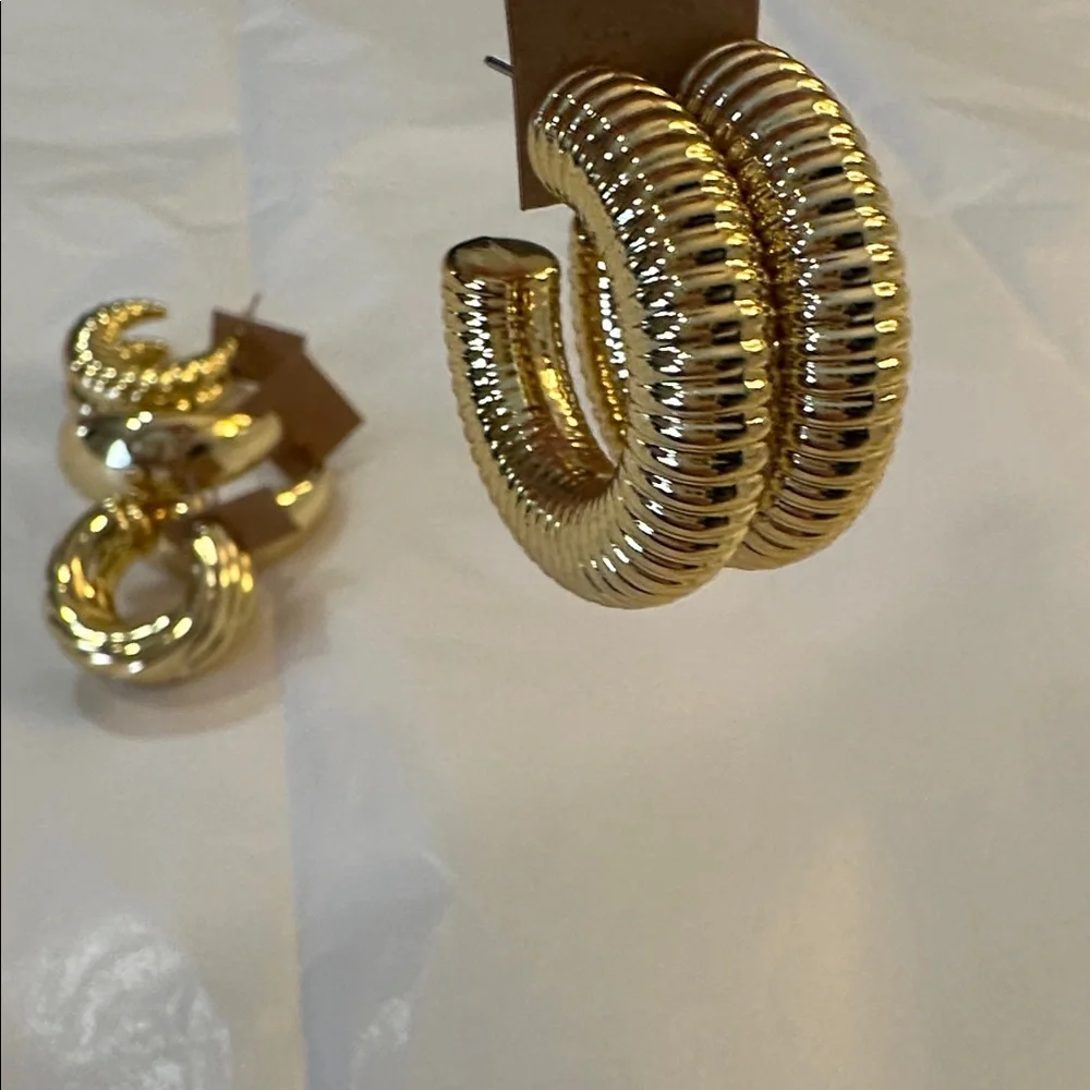 Chic Gold-Tone Textured Fashion Hoop Earrings Set of 4